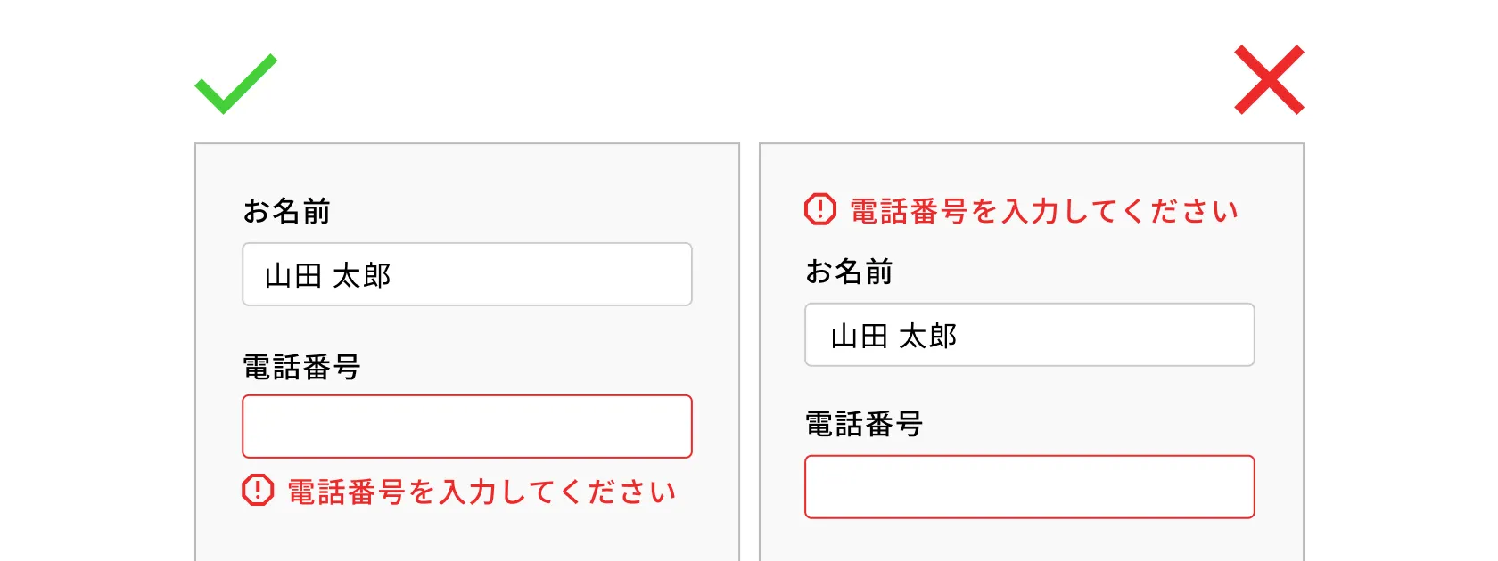 フォームの良い例と悪い例